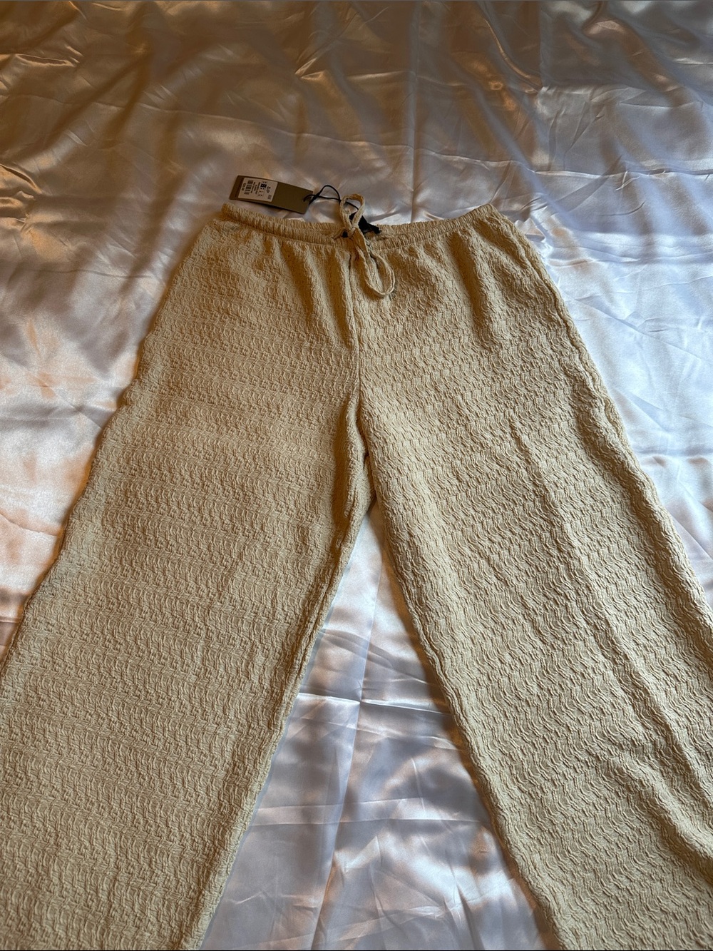 Forever 21 Beige Textured Wide-Leg Linen Beach Pants